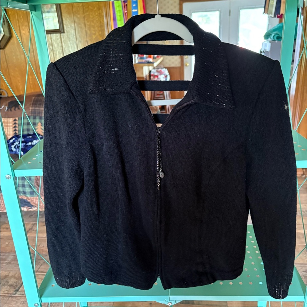 St. John Black Bomber Jacket Classic Style
